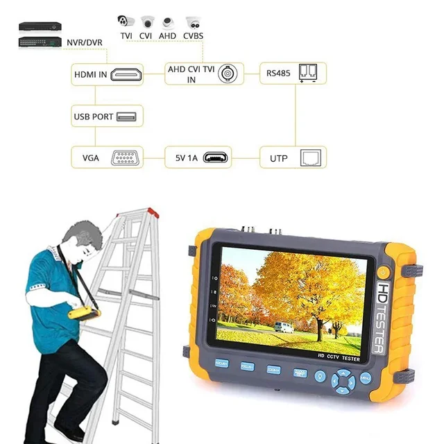 8MP CCTV Tester 5 inch Camera Monitor 4K AHD/CVI/TVI CVBS Analog Cameras Tester with HDMI VGA Input CFTV CCTV Mini Monitor 5