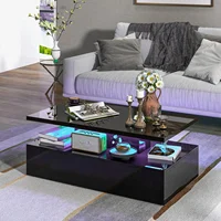 LED Coffee Table, Modern High Gloss Coffee Table w/ 20-Color LED Lights, Adjustable Speed & Brightness, Remote Control 2