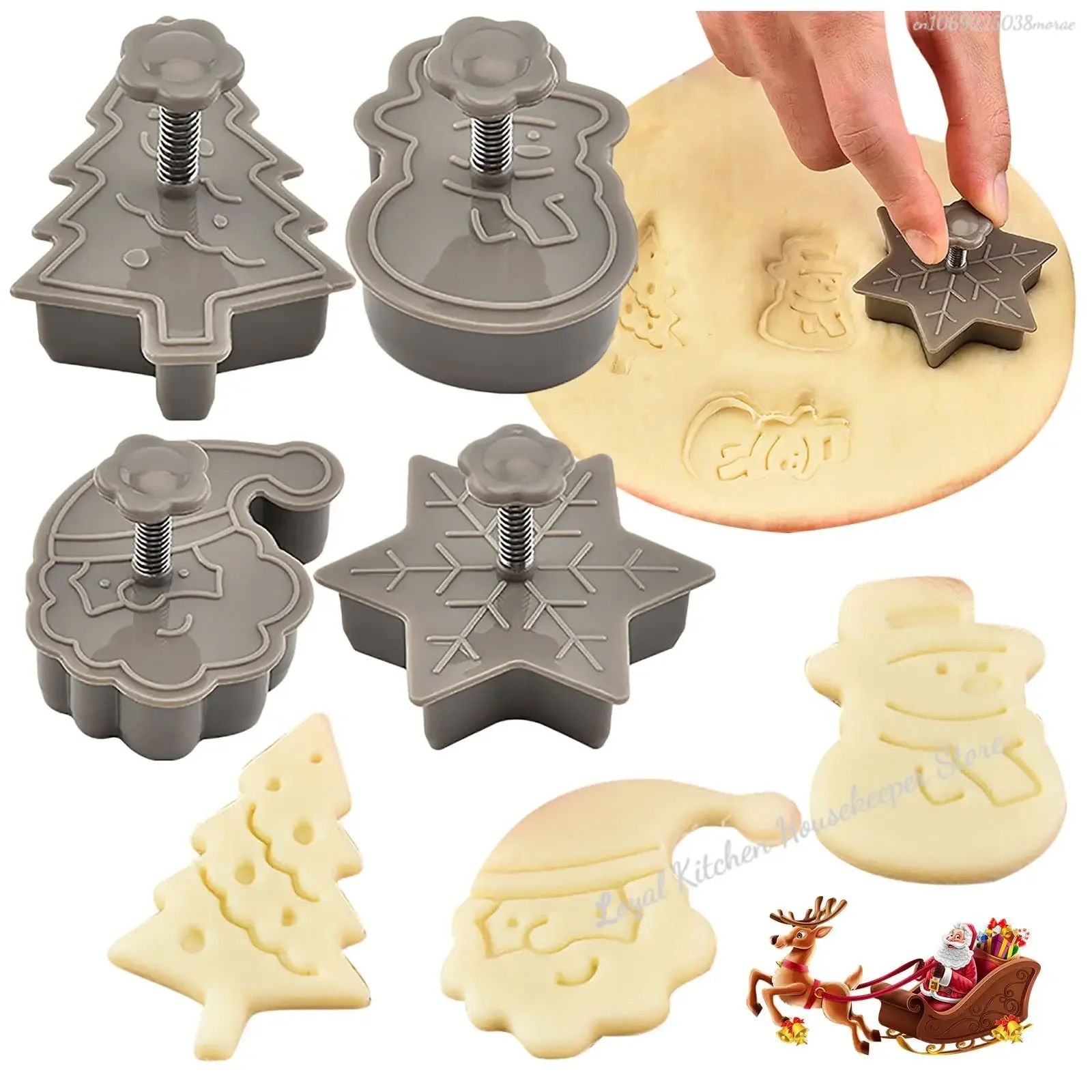 Christmas Cookies Molds Plastic 3D Cookie Cutter Xmas Tree Claus Shape Biscuit Press Moulds For New Year Baking Tools 4pcs cookie cutter,baking mold,cookie mould,cookie printing mold,cookie maker press kit