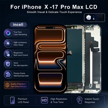 Display LCD Incell per iPhone X XR XS XS MAX 11 12 13 Mini, Schermo per iPhone 14 15 Pro 16 Plus 17 Pro Max, Sostituzione Digitalizzatore e Assemblaggio