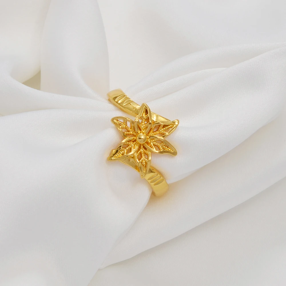 Anniyo 1.5CM Small Flowers Rings for Women Girls Gold Plated African Jewelry Mayotte #345206 4