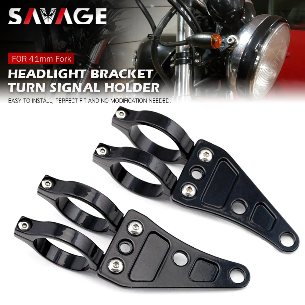 Motorcycle Headlight Mount Bracket Clamp Turn Signal Light Holder For 41mm Fork