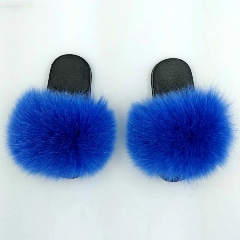 24-35 Size Four Reason Summer Winter Children Slippers Girl Boy Fashion Outside Soild Swell Fox Fur Flip Flops