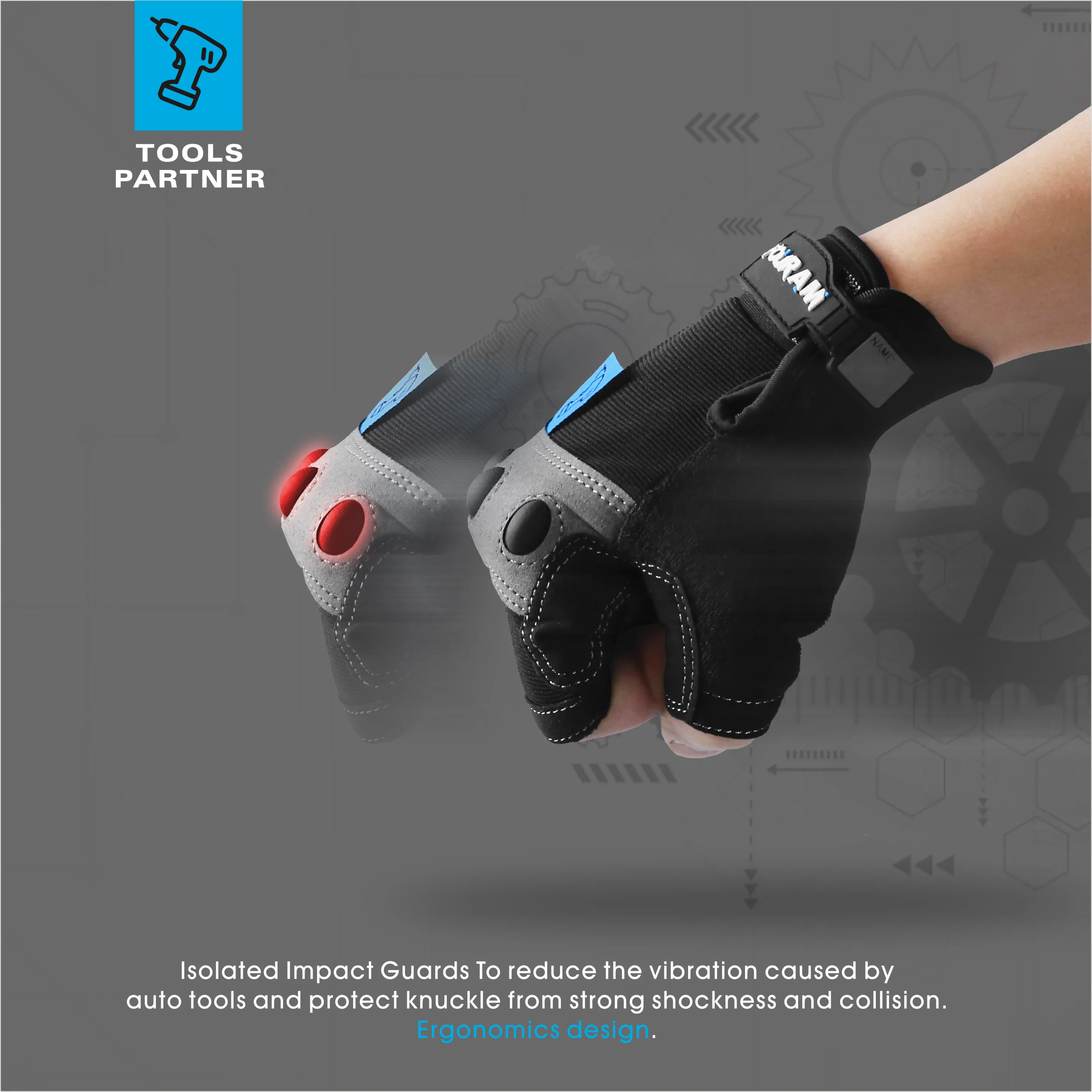 Work gloves Fingerless Mechanic Gloves Shock-Grip Anti-Collision For Men Women work gloves