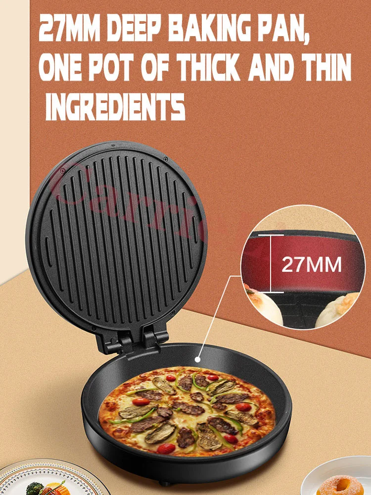 Electric Pizza Breakfast Machine Oven Double-Sided Heating Automatic Power-Off Deepening Pancake Waffle Sandwich Home Commercial