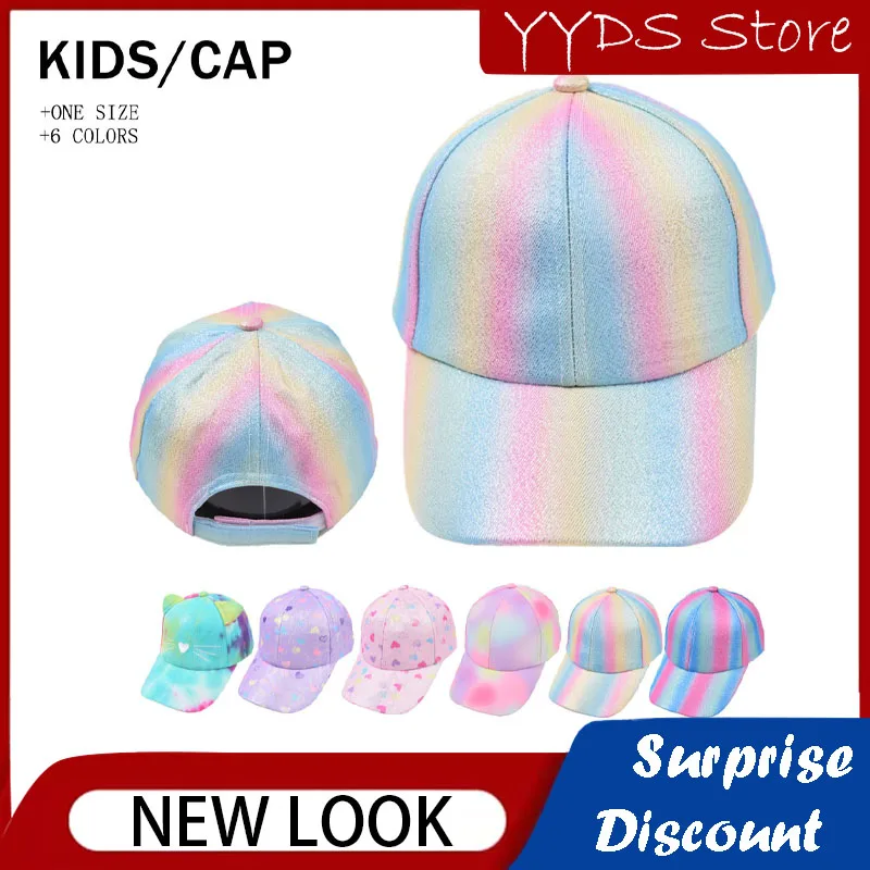 Children's cartoon tie-dye baseball cap spring and summer outdoor play rainbow smudge peaked cap adjustable baby sun hat summer outdoor baby baseball cap riding mountaineering travel sunscreen sunshade neck protection cape cap children s peaked hat