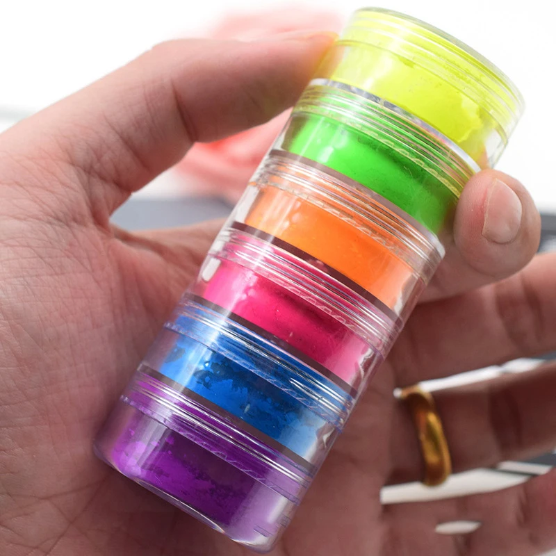 Nail powder nail pigment nail powder set fluorescent pigment Neon Phosphor Pigment Powder Set 6colors/kit Fluorescent Rainbow Gradient Nails Powder for Acrylic Nails Art/Eyeshadow Makeup