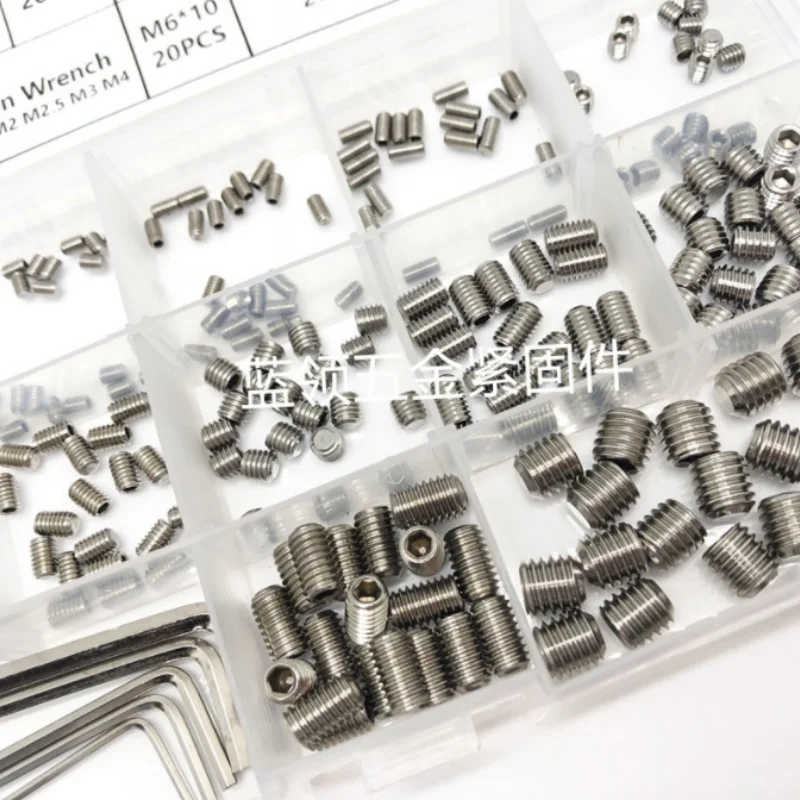 240Pcs Grub Screw Set M3 M4 M5 M6 M8 304 Stainless Steel Allen Head Hex Hexagon Socket Grub Headlessk Bolt Kit for faucet Door