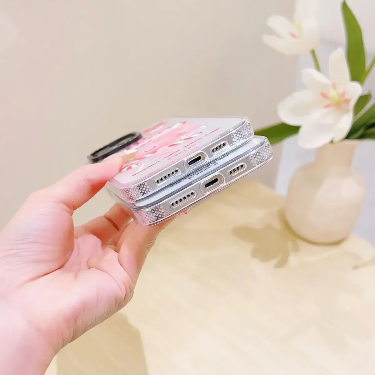 MagSafe Transparent Border Pink Rabbit Phone Case Cover for IPhone 13 14 15 Pro Max Case for IPhone 15 Pro