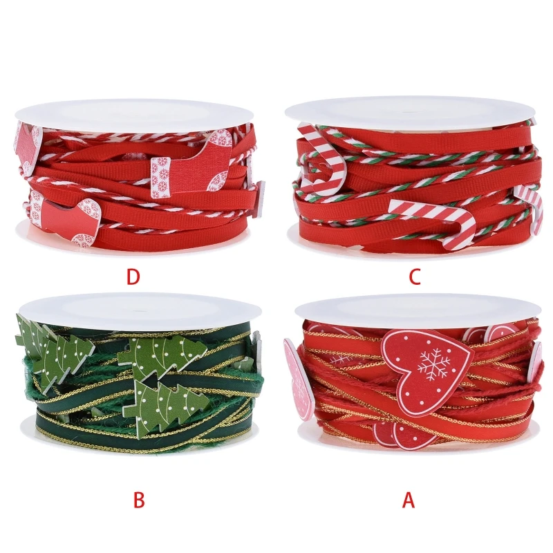 

2 roll/4 roll Christmas Polyester Ribbon Cartoon Heart Xmas Tree Candy Cane Stoc
