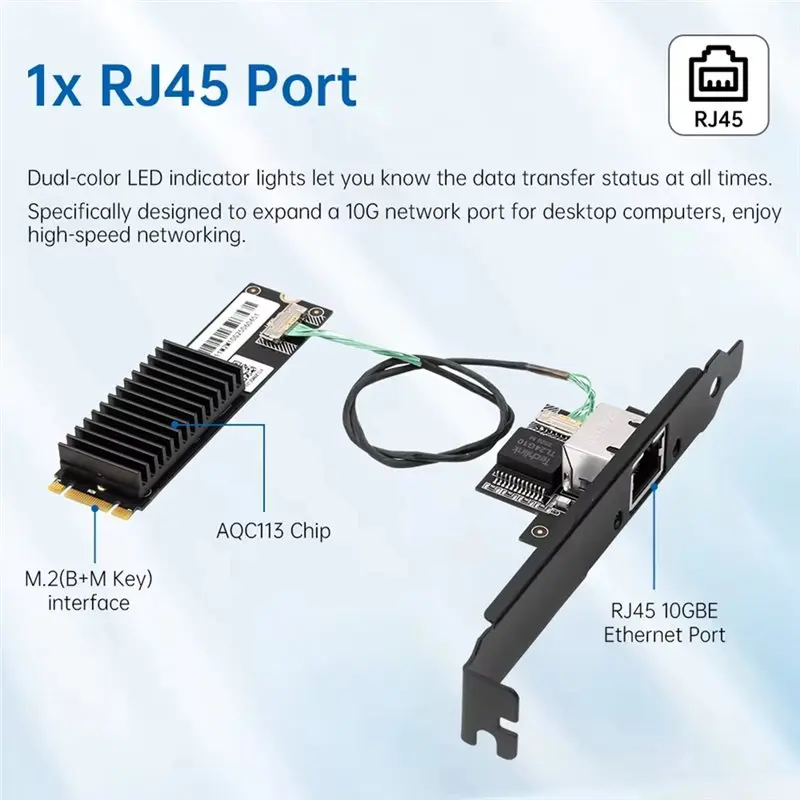 AY14 -10Gbps AQC113 M.2 B+M-RJ45 네트워크 카드 이더넷 어댑터 데스크탑 PC 서버용 단일 포트 LAN 컨트롤러 카드