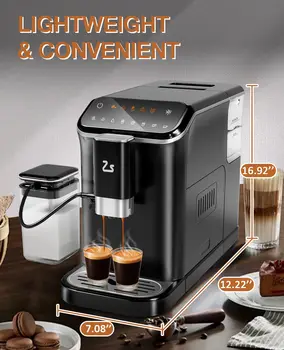 20 Bar Fully Automatic Espresso Machine With Grinder Milk Frother One-Touch 6 Recipes 1.5L Tank Self-Cleaning For Home Office 6