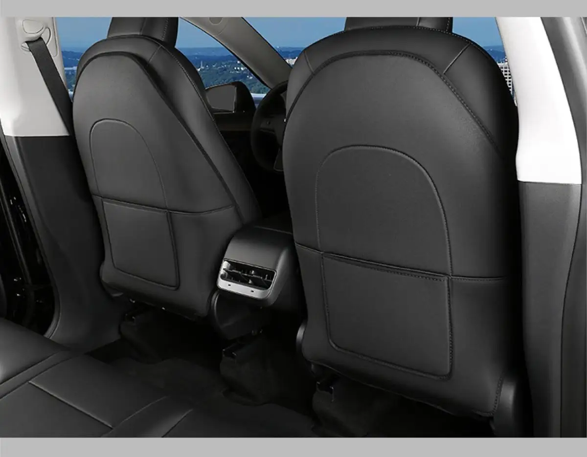 Auto Rückenlehnen schutz für Tesla Modell y Modell 3 Sitz lehne Schutz Kinder Anti-Kick-Matten schwarz Leder Innen zubehör – Detail 12