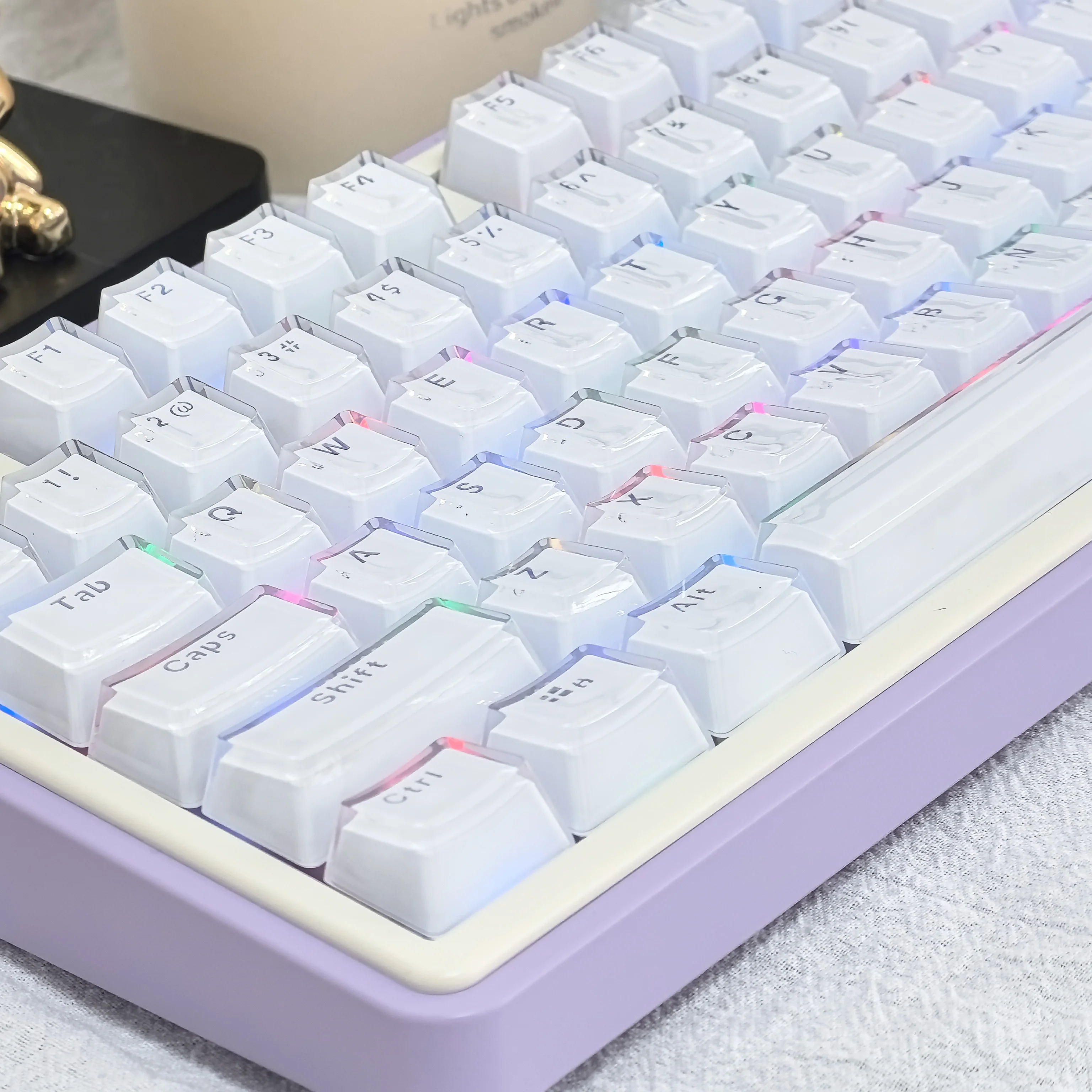 기계식 키보드용 반투명 키캡, 로우 프로파일 화이트 키캡, 104 키 레이아웃, DIY 블랙 백라이트 크리스탈 엣지