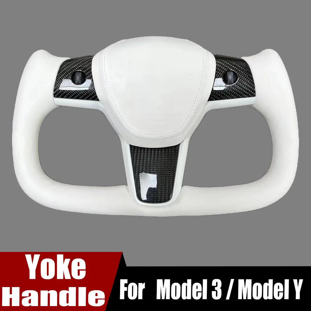

Yoke Handle Steering Wheel For Tesla Model 3 Model Y 2017-2023 Napa Leather Sport Steering Wheel Tesla Model Car Accessories