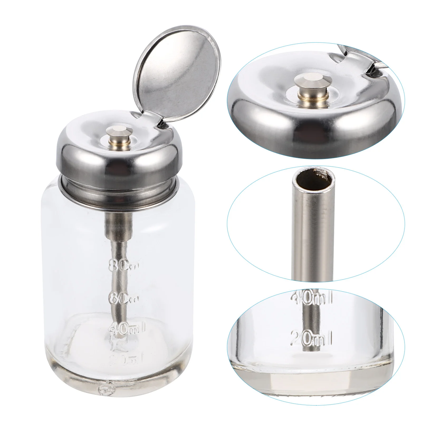 

Empty Clear Glass Pump Dispenser Bottle Alcohol Nail Polish Remover Bottle