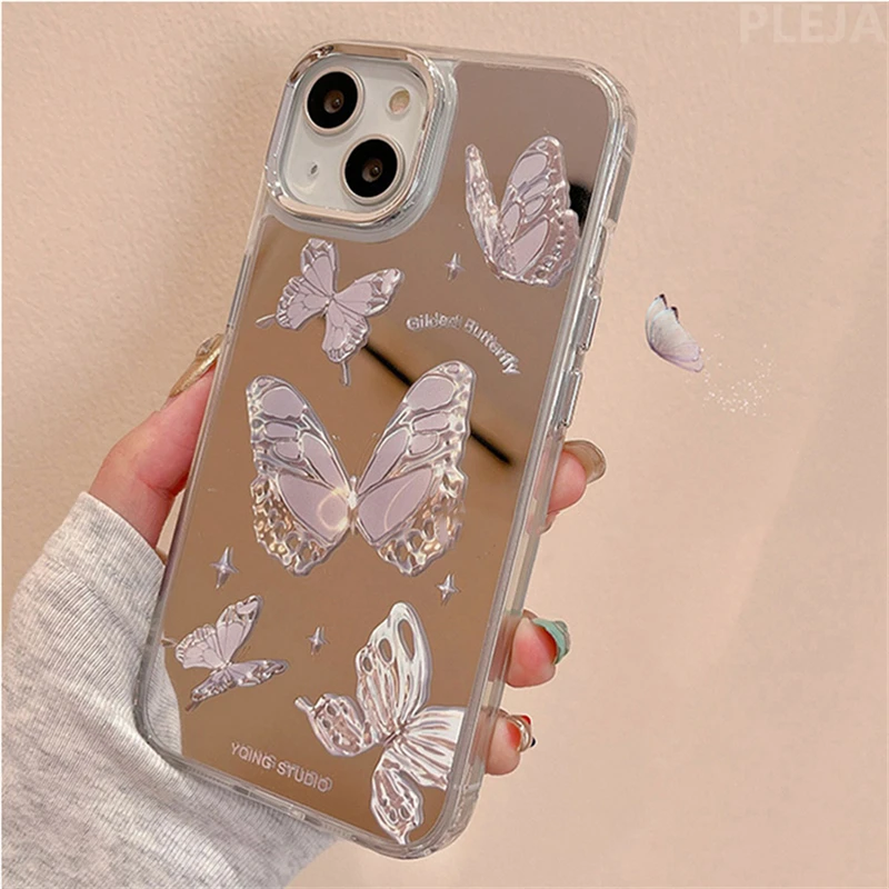 Denim Embroidery Cute Butterfly Cherry Phone Case for Apple iPhone 14 ProMax  13 12 Pro Max 11 Cover Stylish Women Soft Cases - AliExpress