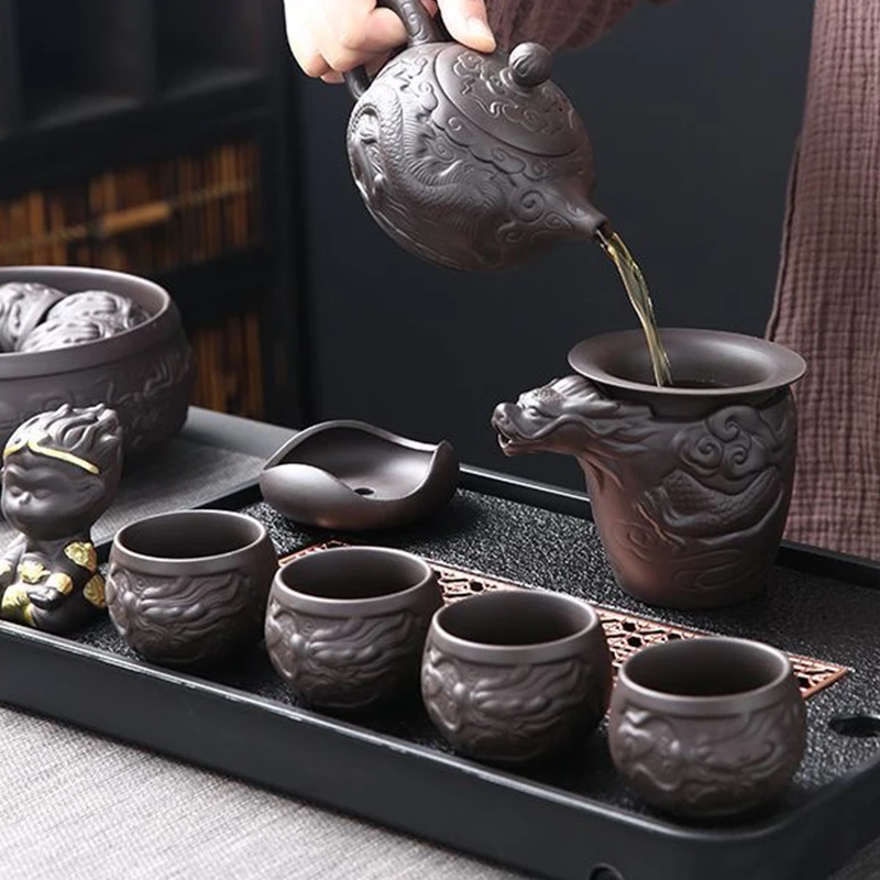 Purple sand Kung fu tea set original miner home tea infuser set Chinese teapot cover bowl cup new model
