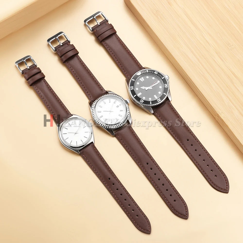 Elegant Calf Leather Quick Release Watch Strap with Silver Buckle