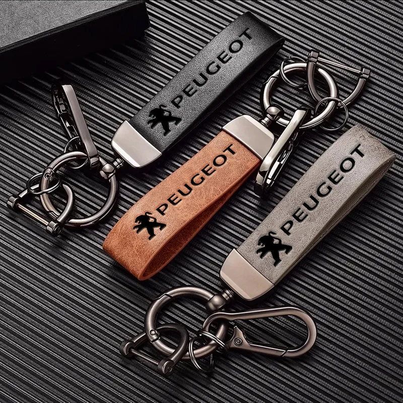 Car Keychain Vintage Leather Key Ring for Peugeot