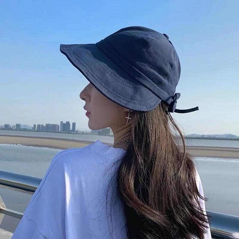 

Fashion Cute Bow Wide Brim Fisherman Cap Japanese Style Women UV Protection Outdoor Sun Hat Sunscreen Summer Beach Bucekt Hat