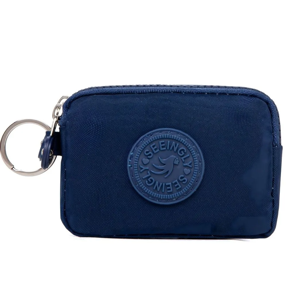Compact Waterproof Double Layer Women's Wallet with Keychain and Nylon Zipper