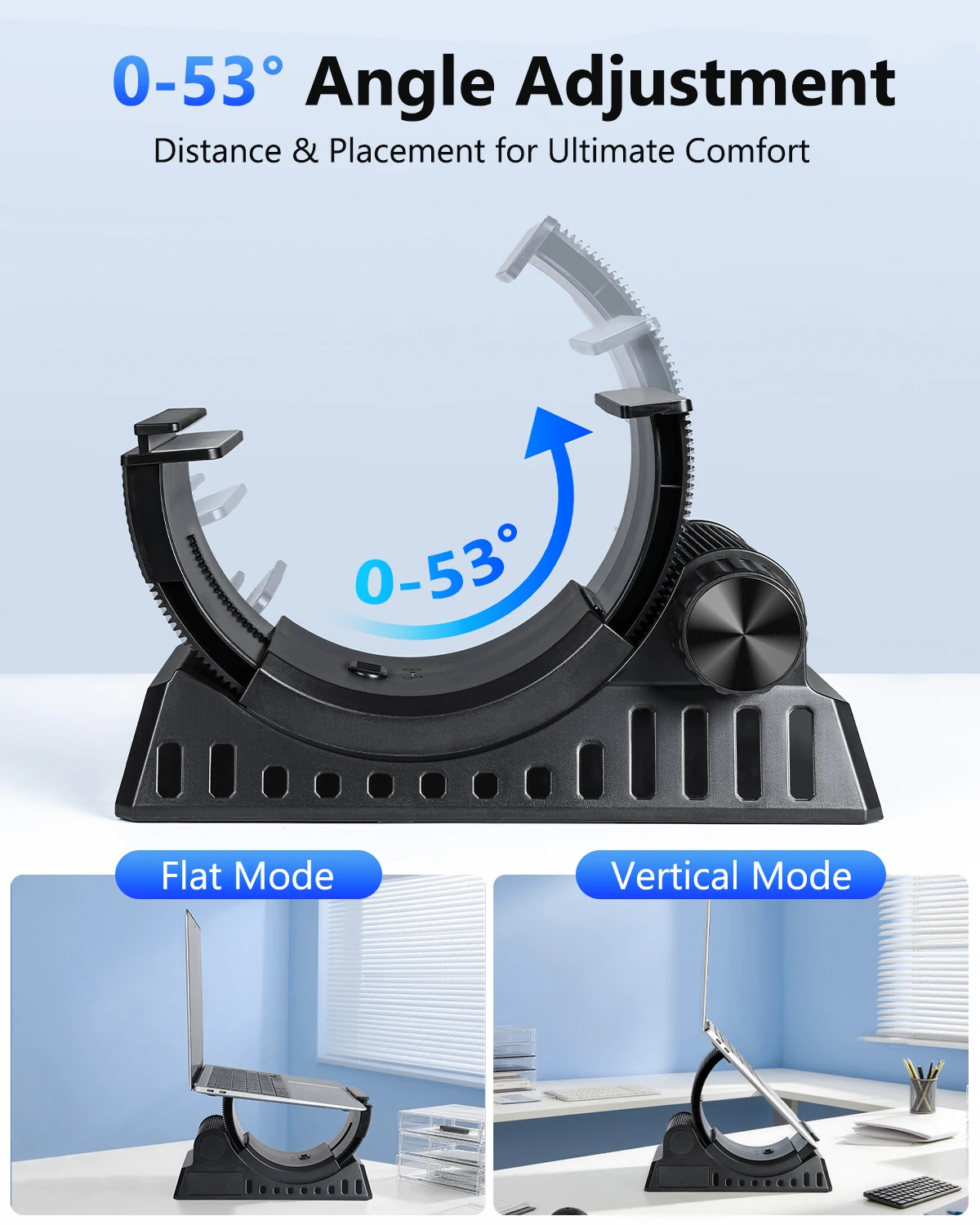 Eary 휴대용 노트북 스탠드(책상용) 0-53 ° 노브로 각도 조절 가능, 17.3인치 미만의 기기, 아이패드, 태블릿, 노트북, 맥북에 호환 가능