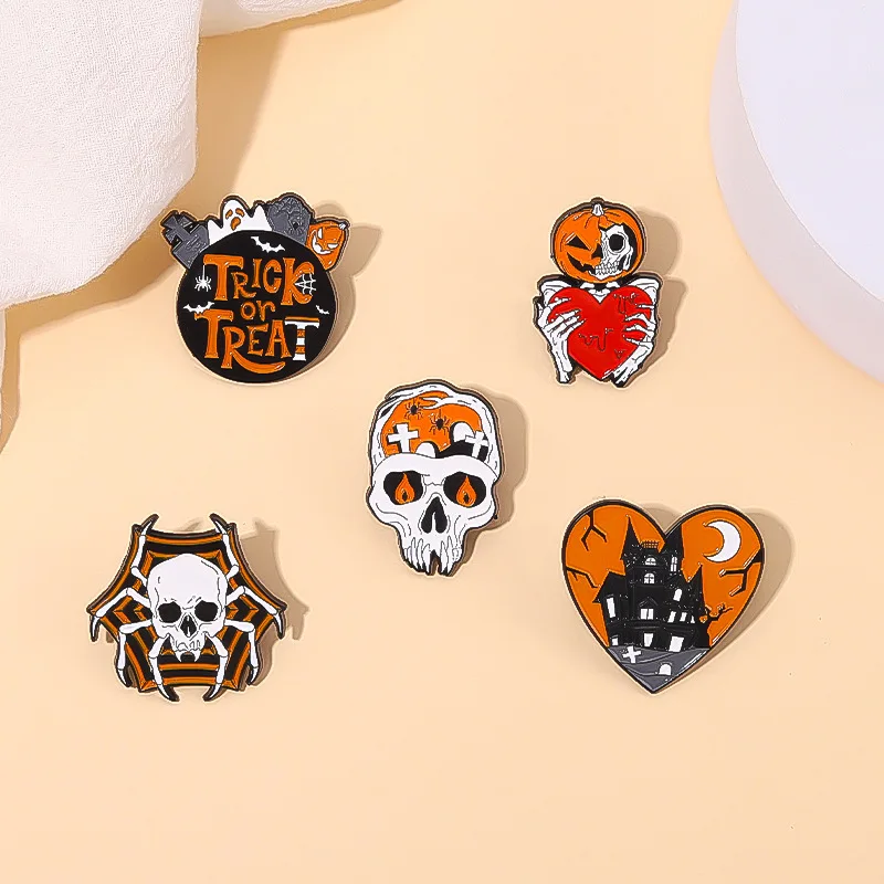 Halloween Pins Pumpkin Skull Head Spider Punk Dark Backpack Clothing
