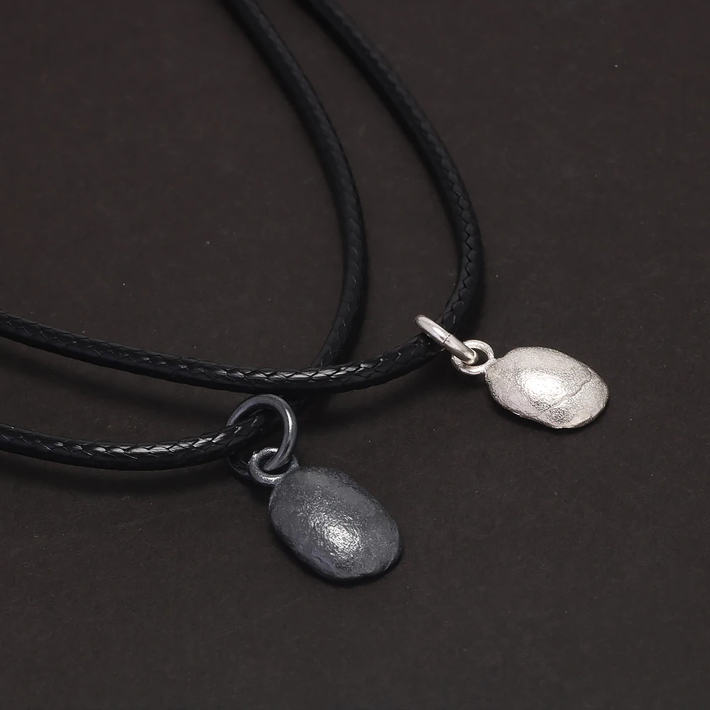 925 Sterling Silver Small Coffee Bean Pendant Necklace for Couples Black Leather Cord Chain Vintage Simple Trend Jewelry