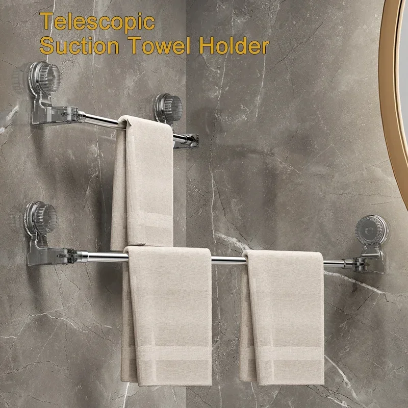 Suction cup towel rack towel bar toilet vacuum suction cup bathroom seamless non-perforated single rod retractable no-drill shoe rack
