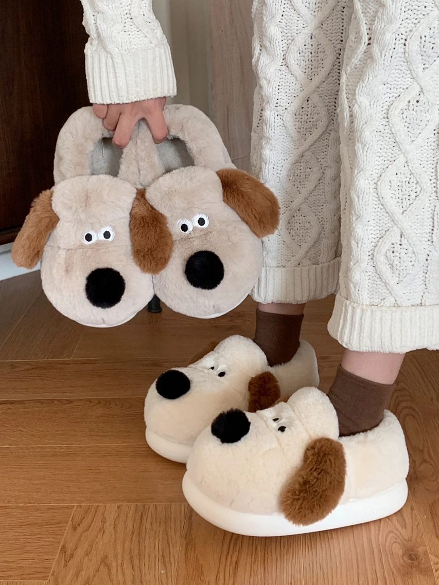 

Cotton Slippers For Men And Women 2023 Winter Cute Puppy Boys’ Girls‘ Baby Slipper Cover Heel Warm Thick Sole Plush Home Slipper