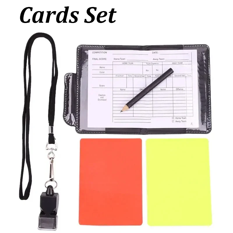 thumbnail image 1 of Juego de banderas para árbitro de fútbol, banderas a cuadros para árbitro de línea, tarjetas de árbitro con libro de registro y lápiz, silbato de árbitro para deportes, fútbol, 1 of 5
