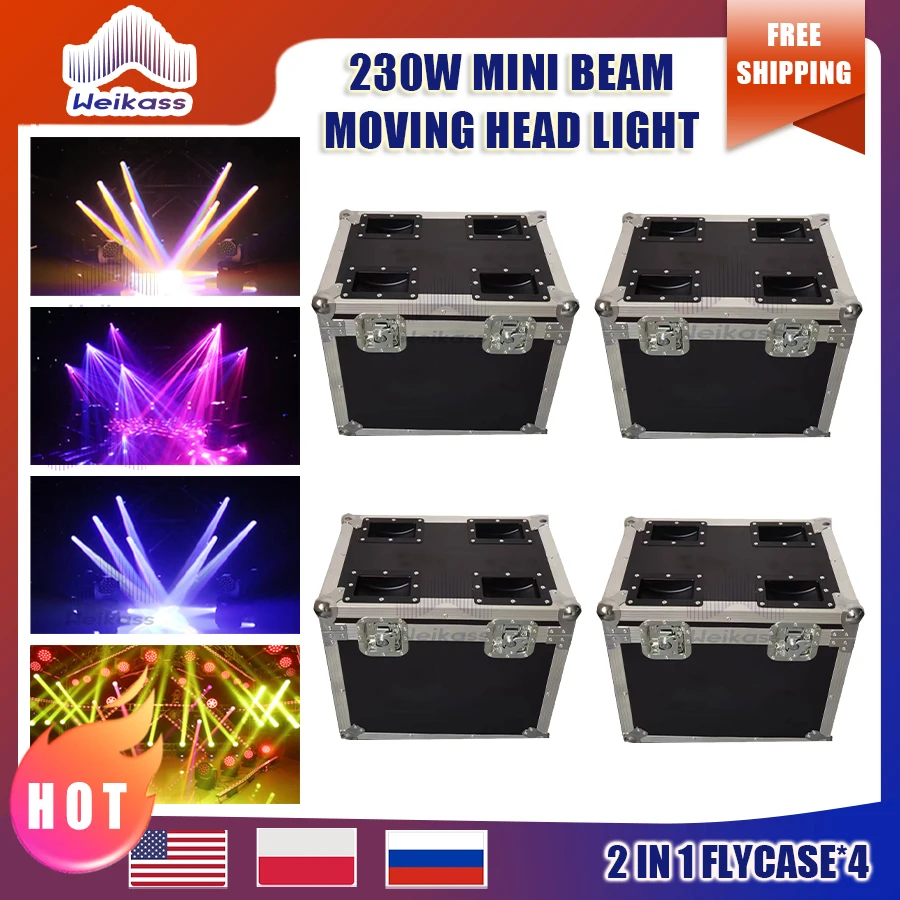 0 Tasse 4 Pezzi Fly Case Per Prezzo Di Fabbrica Beam 230W 7R Stage Moving Head Beam Mini 230W 7R Dmx Stage Lights Dj Club Wedding Party