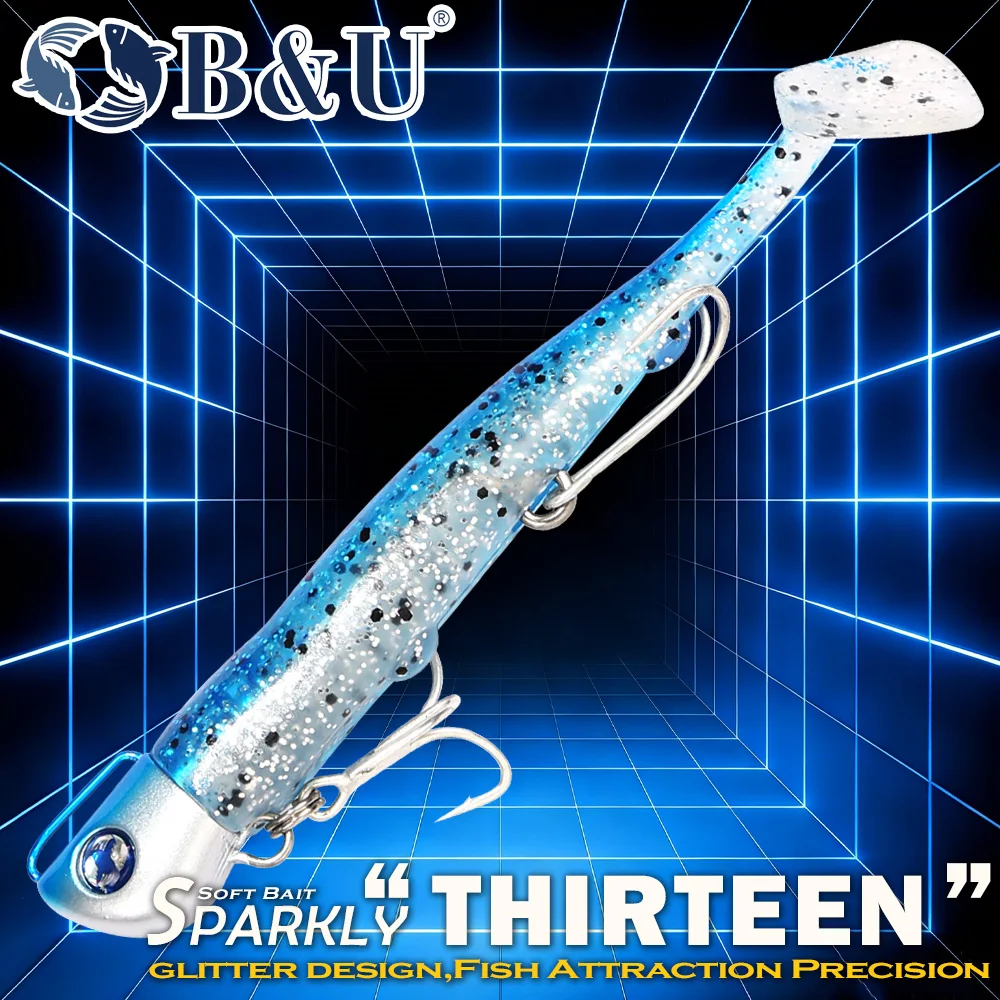 B&U Jighead Pencil Soft Fishing Lure, lebensechter bionischer Köder mit Drillinghaken, Salzwasser-Süßwasserköder für Barsch, Hecht, Rotbarsch