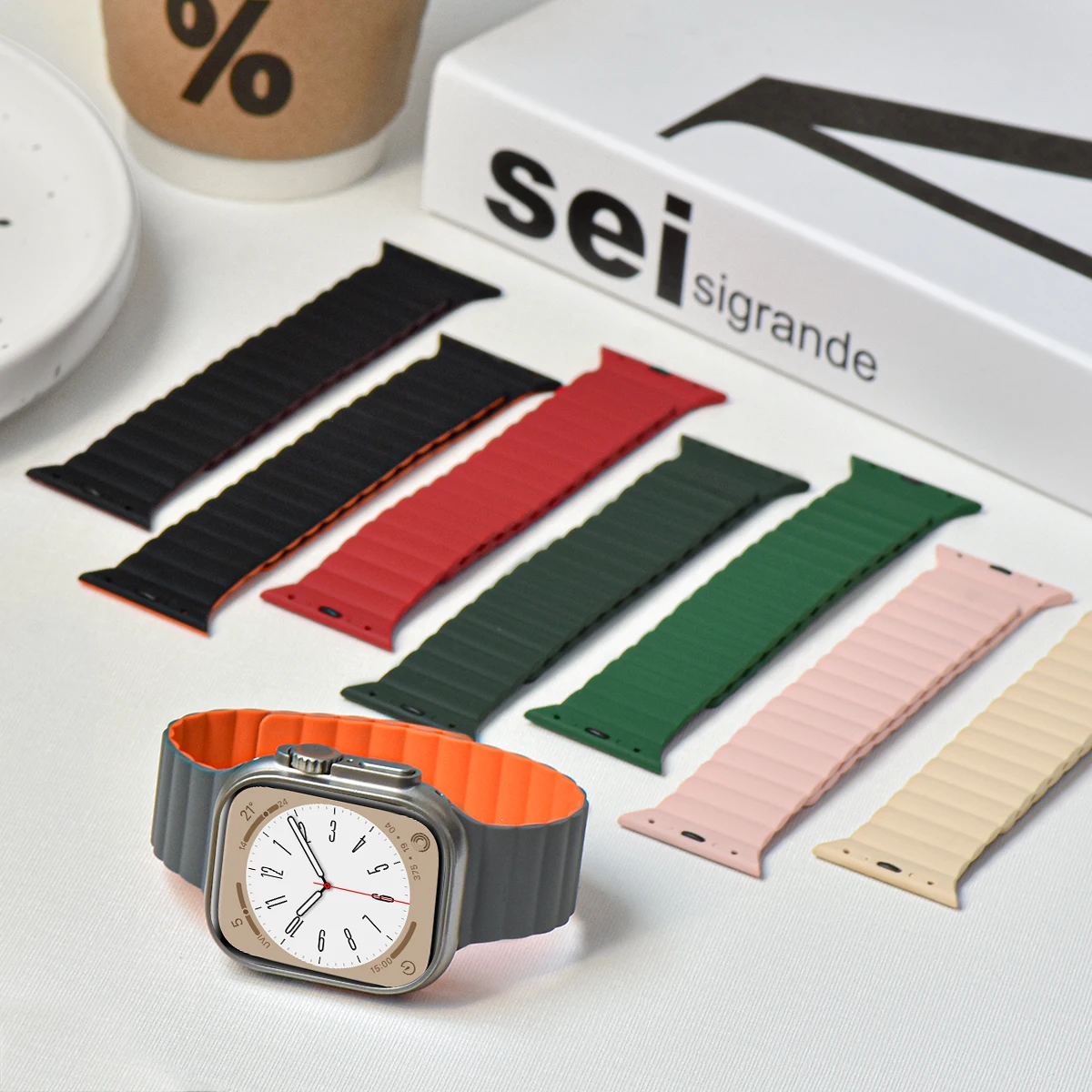 애플 워치용 실리콘 마그네틱 루프 밴드, 한국 아이워치 스트랩, 44mm, 40mm, 41mm, 45mm, 49mm, S8, 7, 6, SE, 5, 4, 3, 42, 38mm