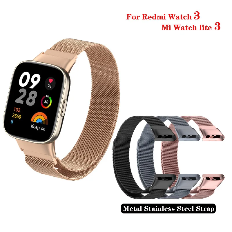 

For Redmi Watch 3 Metal Magnetic Buckle Stainless Strap For Xiaomi Mi Watch lite3 Mesh Loop Band