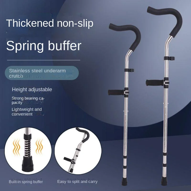 

1 Pair Underarm Crutches Disabled Walking Stainless Steel Medical Foldable Portable Non-Slip Walking Stick Mobility Aids Cane