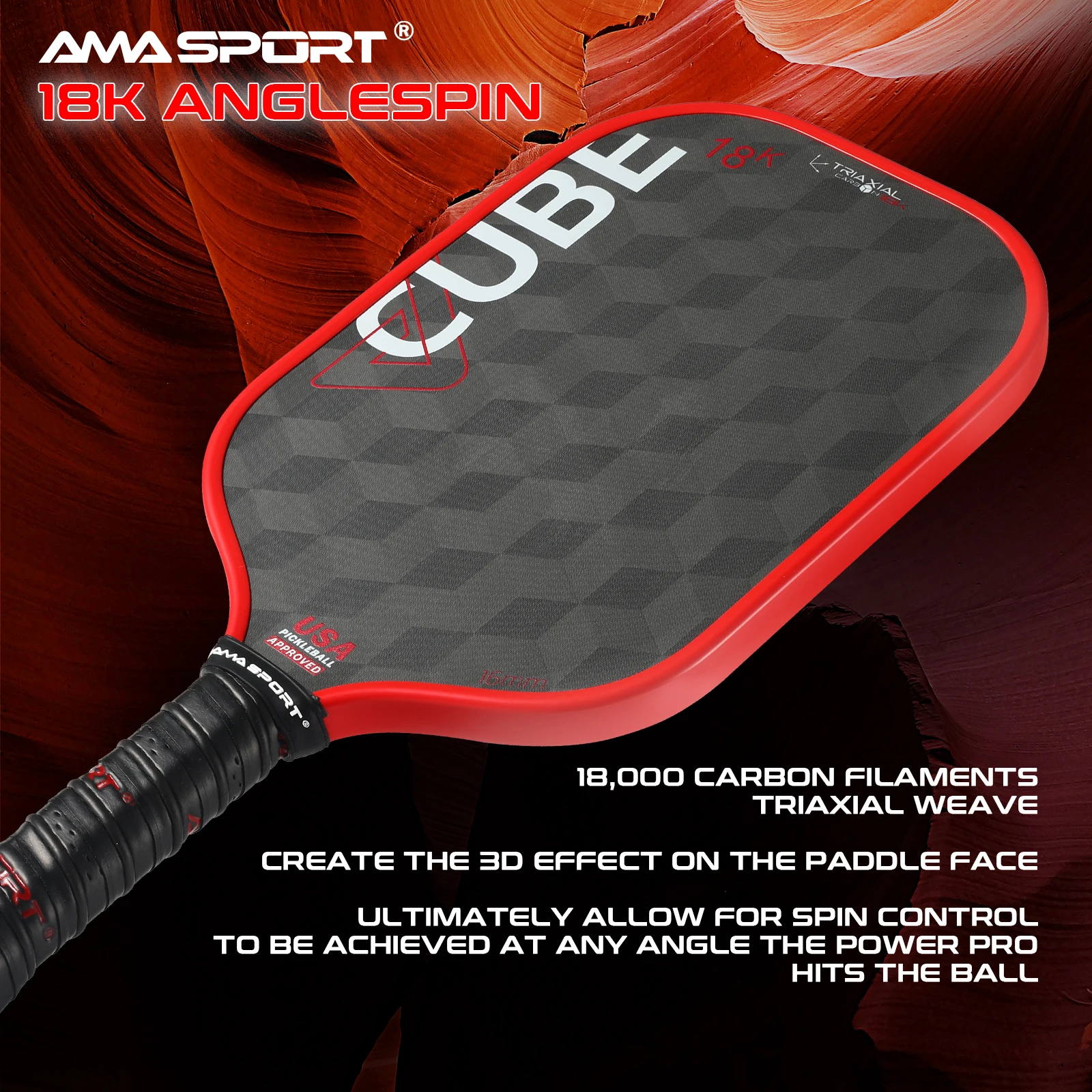 AMASPORT Carbon Fiber 18K Pickleball Racket Large Sweet Spot Maximum Control Spin for Competition Training Racket With Cover