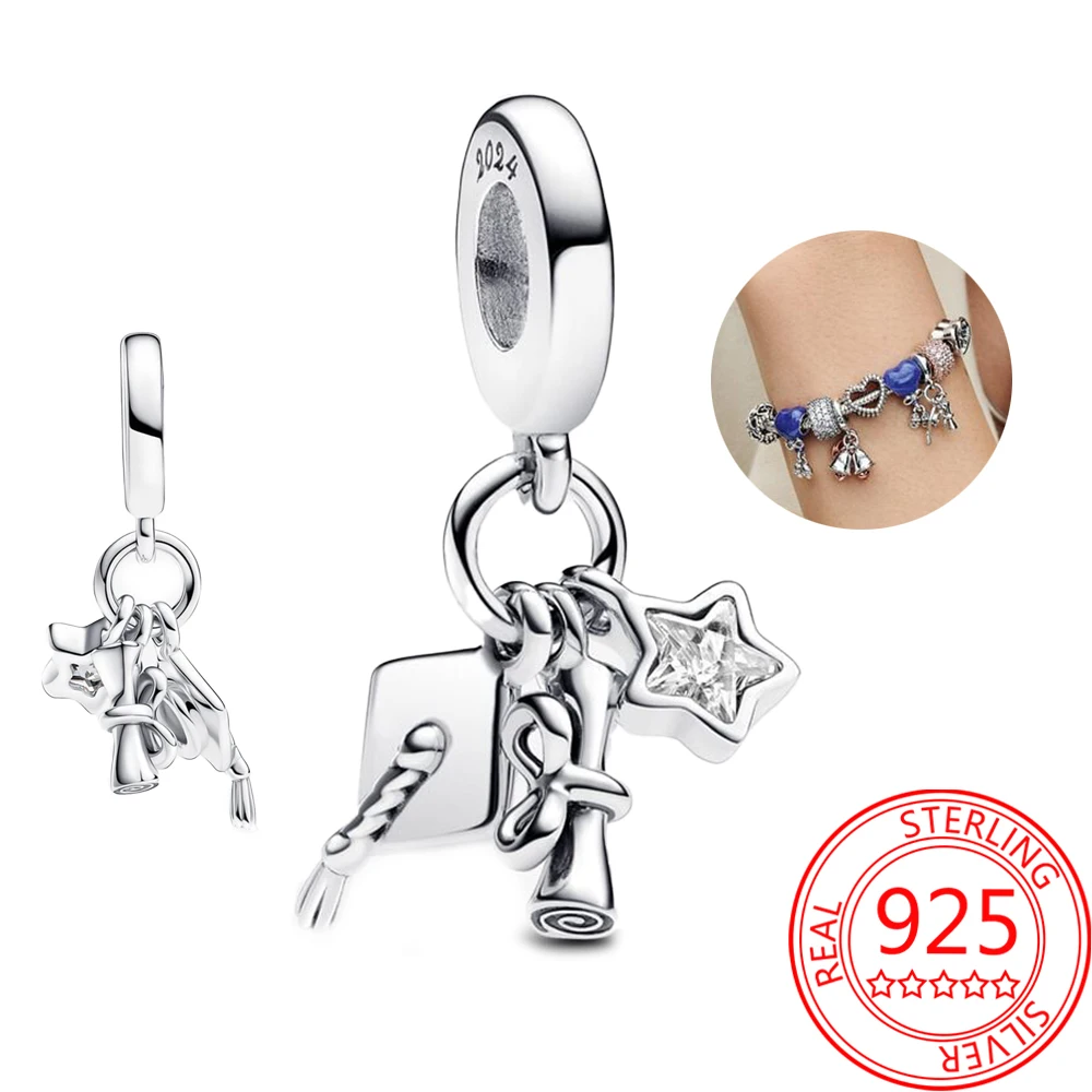 

Exquisite 925 Sterling Silver 2024 Graduation Triple Dangle Charm Fit Pandora Bracelet Gift for Student Graduation Ceremony