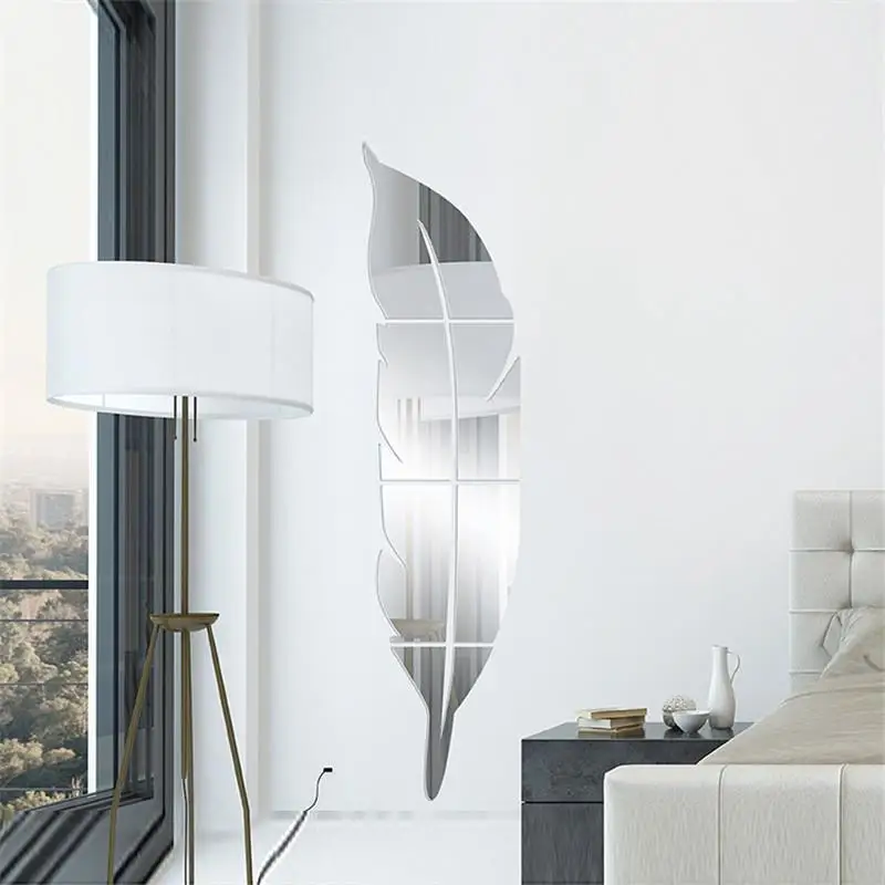 LargeFeatherPlume3DMirrorWallStickerforLivingRoomArtHome