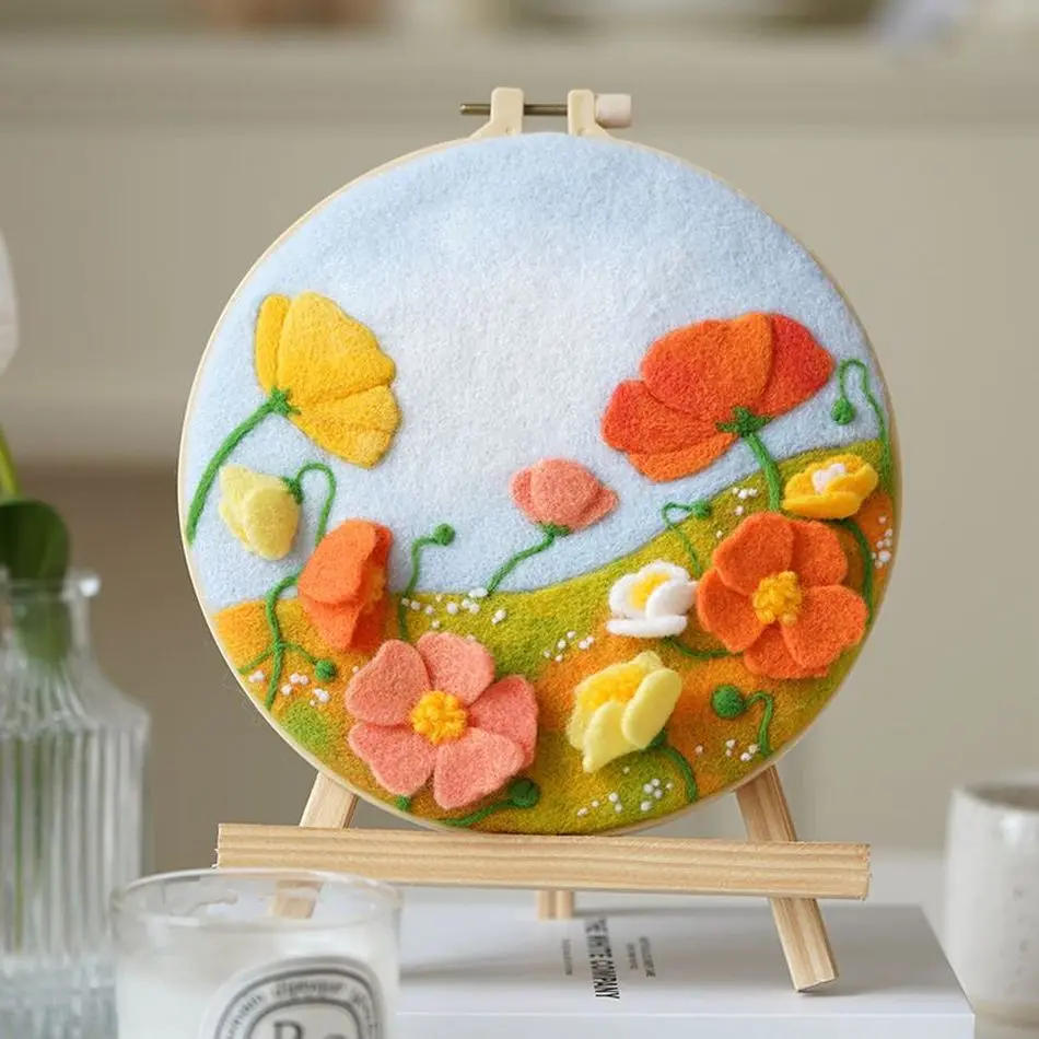 CHENISTORY Creative DIY Flower Felt Painting Picture Handmade Wool Needle Felting Kits For Beginner Handmade Decor Home 20x20cm needle felting painting kit