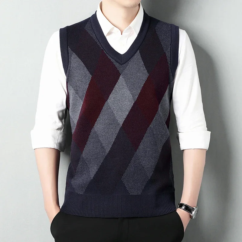 Men Sweater Vests Men's Thickened Casual Sweater Tank Top Autumn Winter V-neck