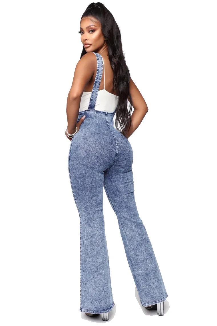 Women's Jeans High Waist Denim Street Spring and Autumn Clothing Jeans High Stretch Big Hip Lift Suspender Pants Free Shipping flare jeans
