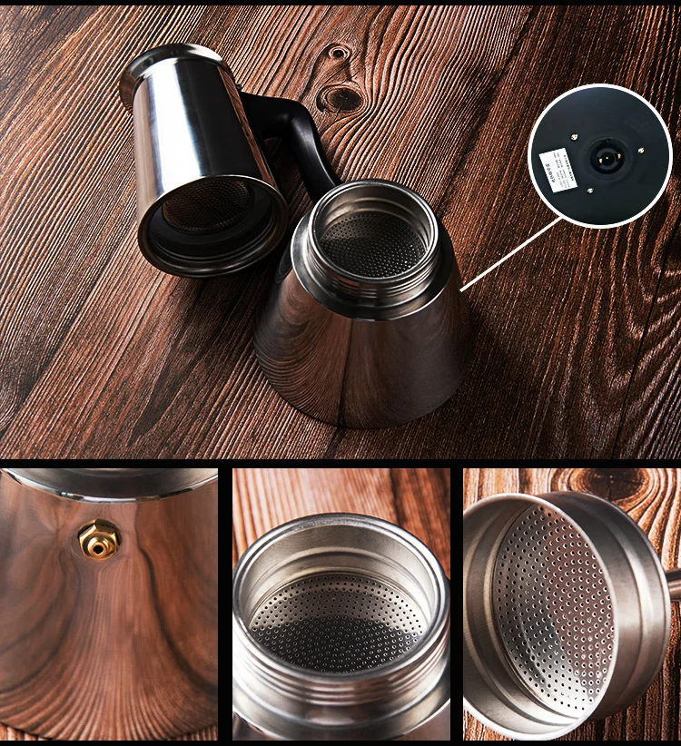 Electric Moka Coffee Pot EU Plug 6 Cups Italian Espresso Coffee Maker 304 Stainless Steel Percolator Classic Coffee Pot