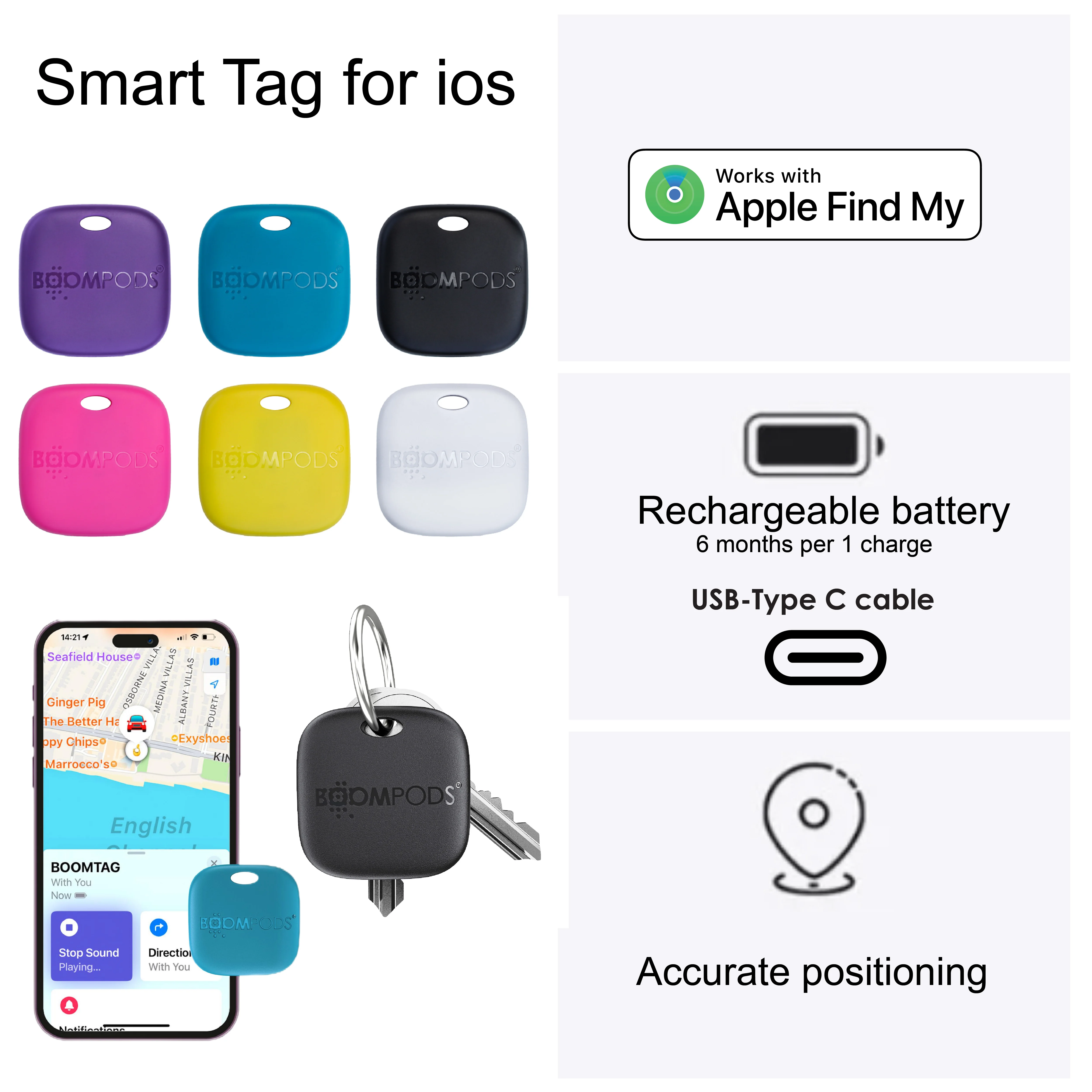 Перезаряжаемый умный мини GPS-Трекер Airtag Bluetooth работает с Apple Find мое устройство против потери для ключей, кошелька, чемодана, видоискателя домашних животных