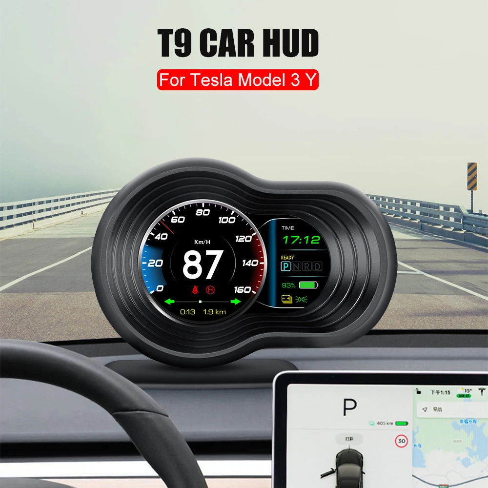 

T9 HUD Car Head Up Display Digital Tester Clock Battery Monitor Test Speedometer KMH Meter On Board Computer For Tesla Model 3 Y