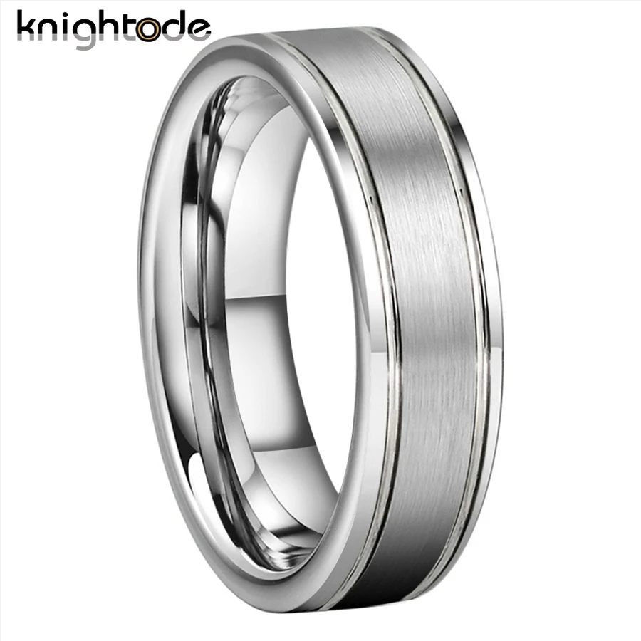 6mm 8mm Tungsten Carbide Rings Double Grooved Wedding Band For Men Women Engaged Jewelry Gift Flat Brushed
