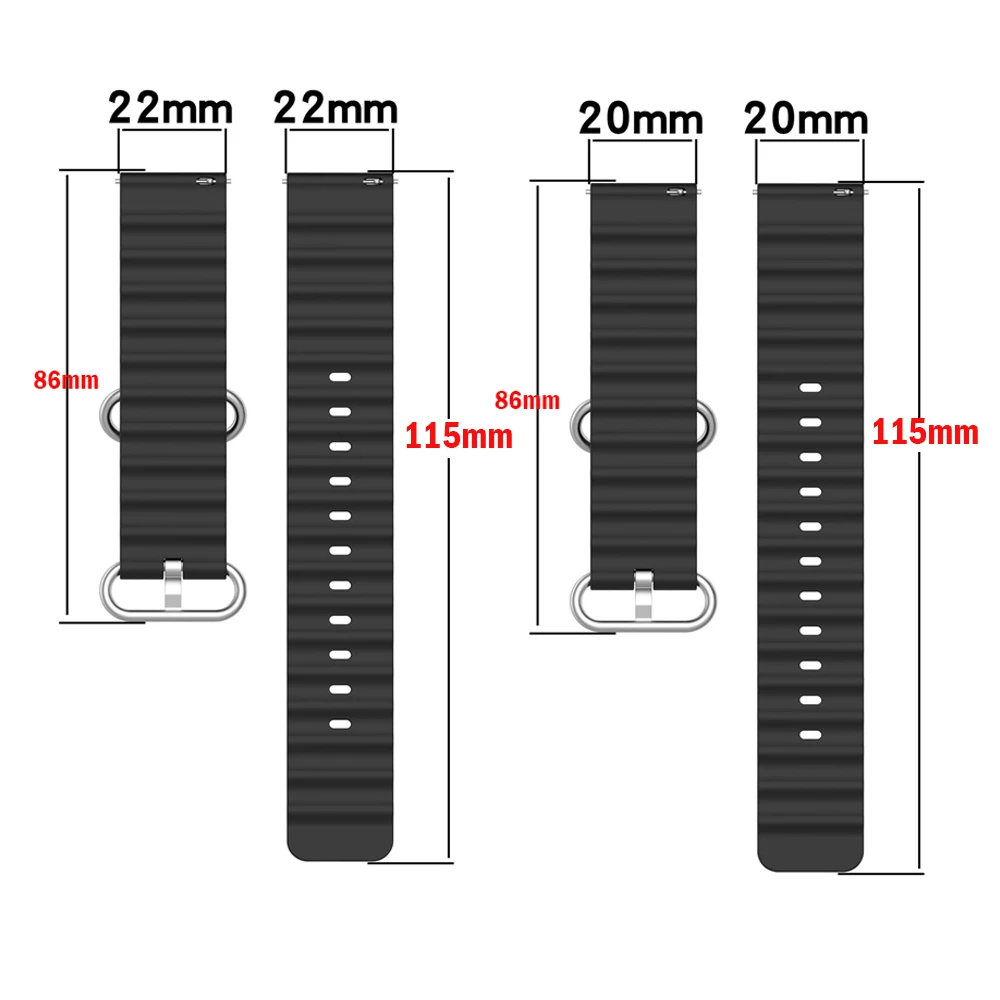 Premium Silicone Ocean Watch Band - Versatile 22mm/20mm Strap