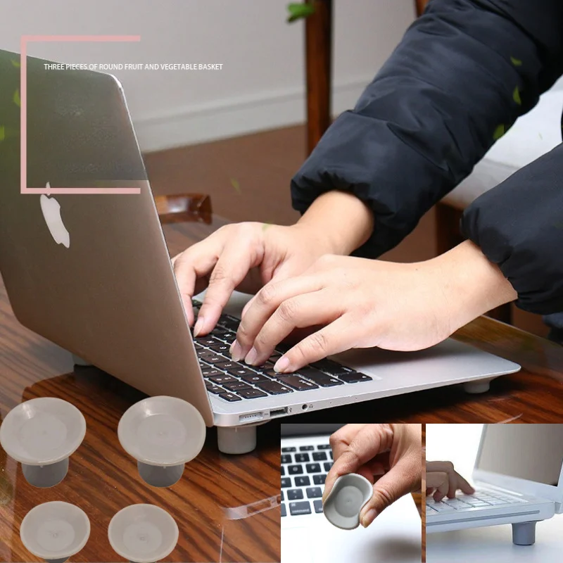 노트북용 휴대용 냉각 패드 4개 세트, 미끄럼 방지 매트, 노트북 스탠드가 포함되어 있으며, 냉각 및 안정성을 향상시키도록 설계되었습니다.