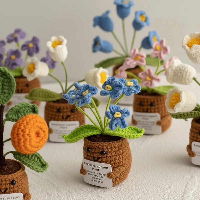 Cross border new style, self-made yarn crochet, plant potted plants, creative knitted potted plants, mini cute potted plants